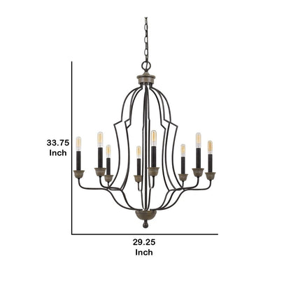 60 X 8 Watt Metal Chandelier with Tubular Frame, Textured Bronze - View 6