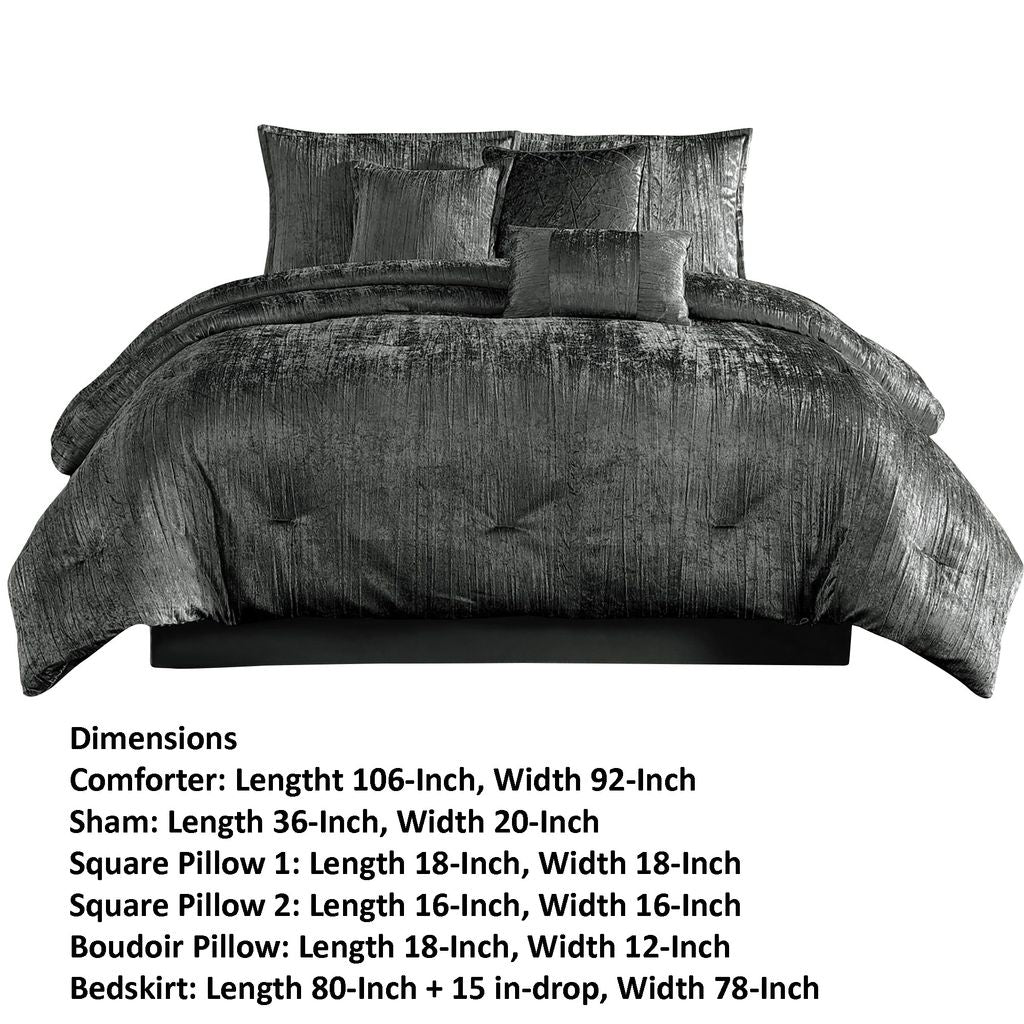 Jay 7 Piece King Comforter Set, Polyester Velvet, Deluxe Texture, Gray - View 6