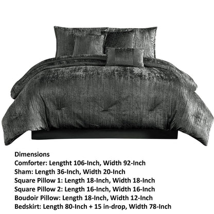 Jay 7 Piece King Comforter Set, Polyester Velvet, Deluxe Texture, Gray - View 6