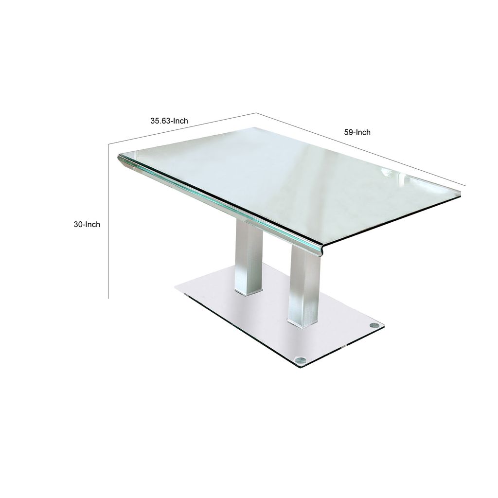Metal and Glass Dining table with Dual Post Pedestal base, Chrome - View 6
