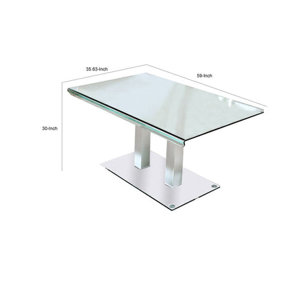 Metal and Glass Dining table with Dual Post Pedestal base, Chrome - View 6