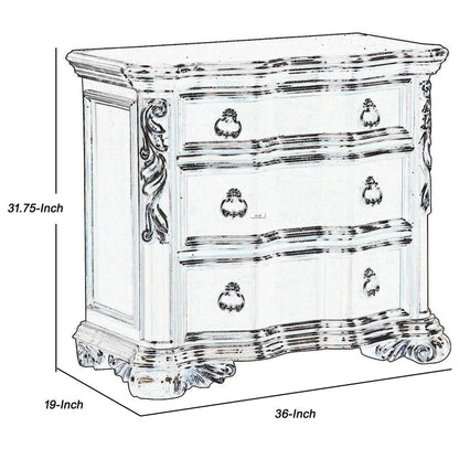 3 Drawer Nightstand with Carved Pilaster and Bracket Feet, Cherry Brown - View 6