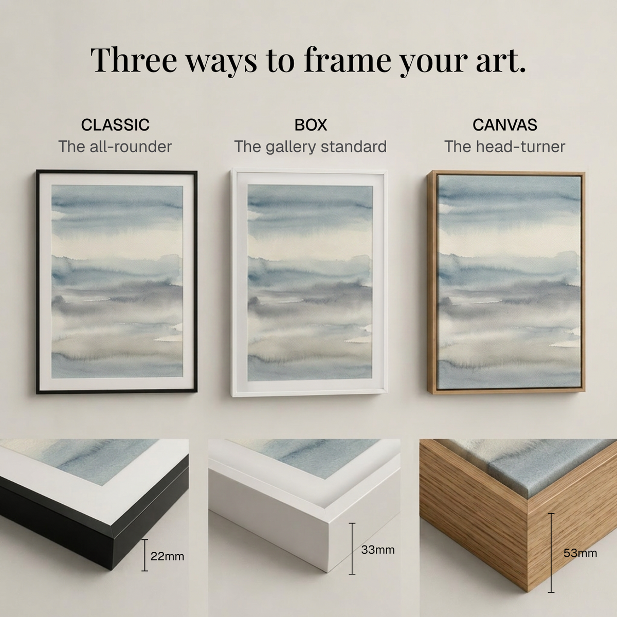 Set of 4 Classic Framed Wall Decor, Abstract Tile Design, White and Blue