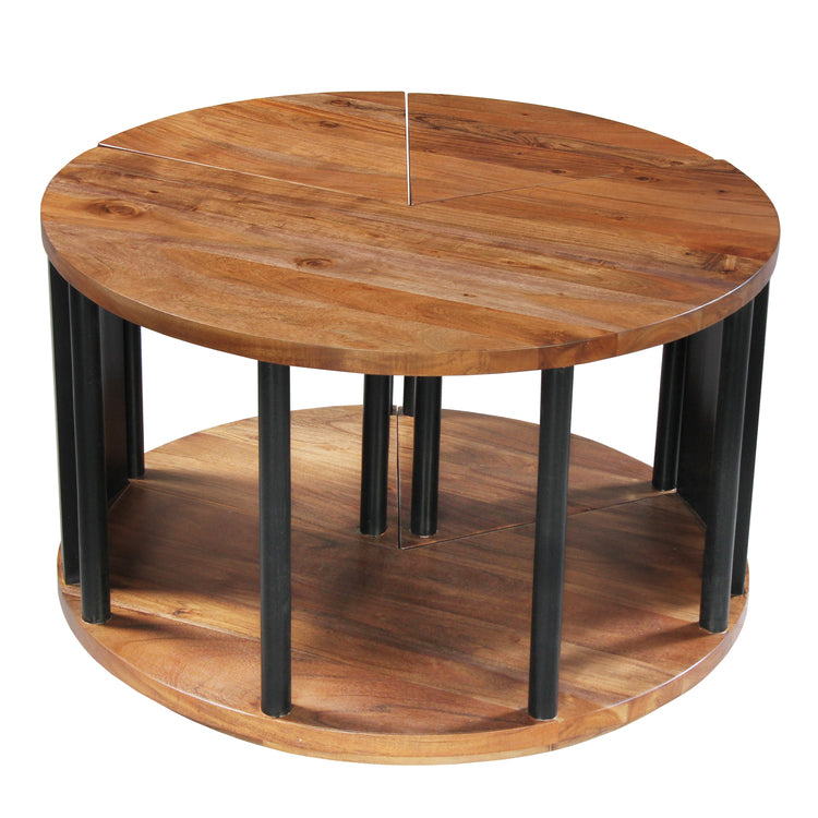 Jones 30-Inch Round Coffee Table, Handcrafted Natural Brown Acacia Wood, 3 Piece Split Design