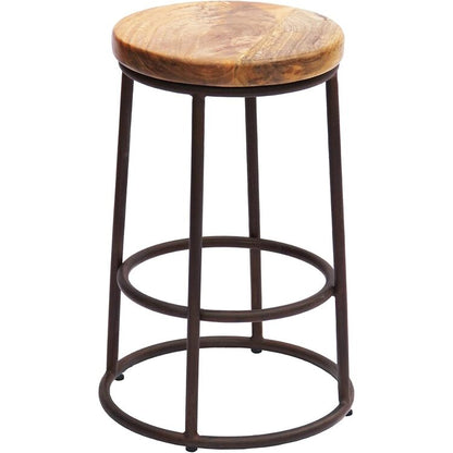 24 Inch Mango Wood Counter Height Barstool With Iron Base, Brown And Black