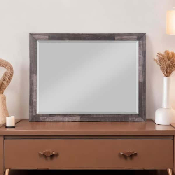 Dresser Mirror, Rustic Brown and Charcoal Gray Wood Frame, 36 Inch