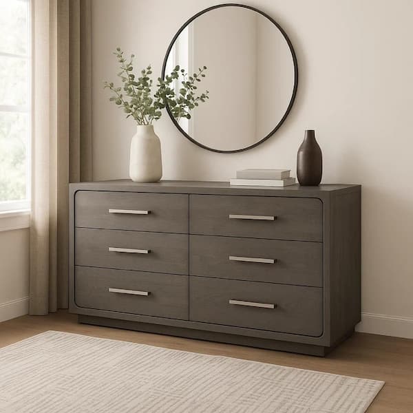 Thorne Queen Bed, Panel Design, Rounded Edges, Warm Gray Wood
