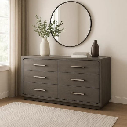 Thorne Queen Bed, Panel Design, Rounded Edges, Warm Gray Wood