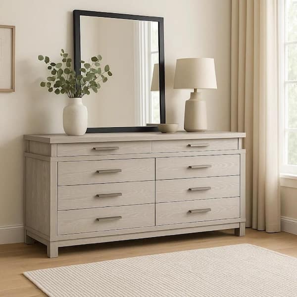Loji 48 Inch Dresser Mirror, Weathered Gray Frame, Solid Rubberwood
