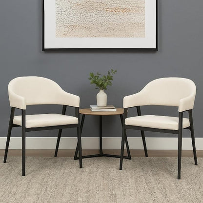 Arie Counter Height Chair Set of 2, Cream White Polyester, Black Legs