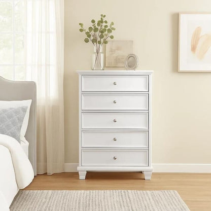 Heno Nightstand, 2 Wide Storage Drawers, Nickel Round Knobs, White