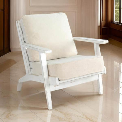 Rena Accent Lounge Chair, Beige Seat, Classic Sand White Solid Wood