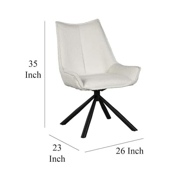 Amyra Swivel Accent Side Chair, White Fabric, Modern Black Iron Frame
