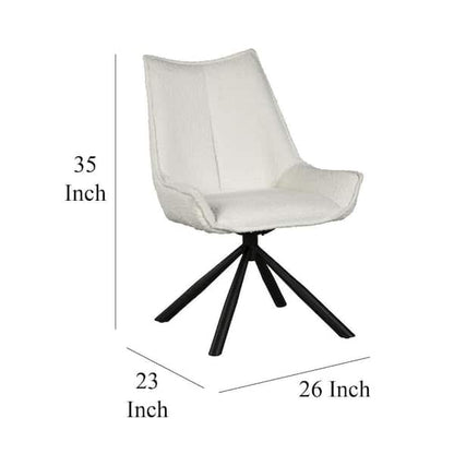 Amyra Swivel Accent Side Chair, White Fabric, Modern Black Iron Frame