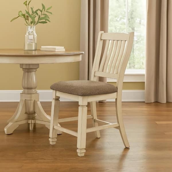 Bolan Counter Height Chair Set of 2, Rake Back, Antique White Wood