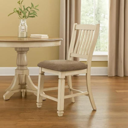 Bolan Counter Height Chair Set of 2, Rake Back, Antique White Wood