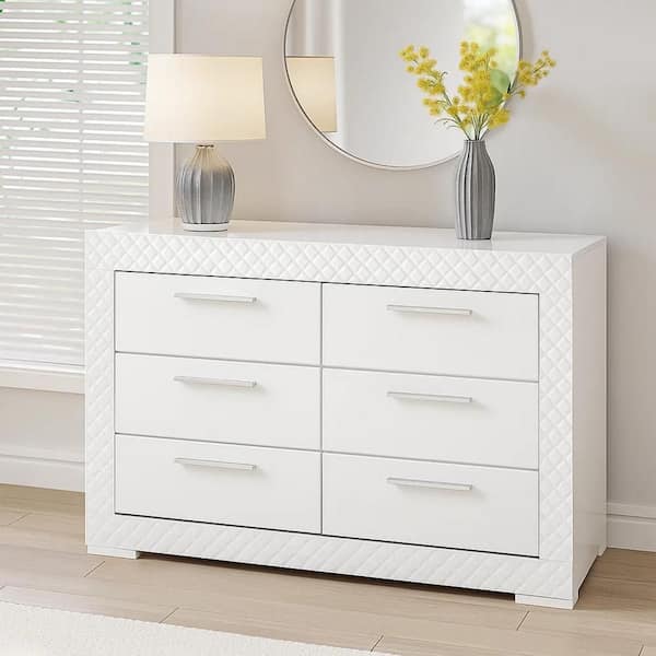 Dema Dresser Vanity Mirror, High Gloss White Textured Trim