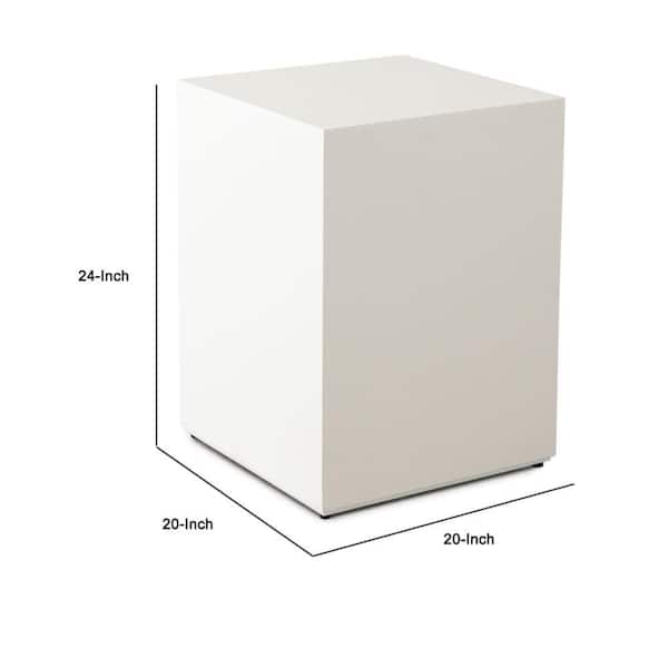 Viko Square Side End Table, White Wood Faux Concrete Finish, 20 Inch