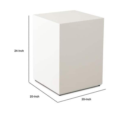 Viko Square Side End Table, White Wood Faux Concrete Finish, 20 Inch