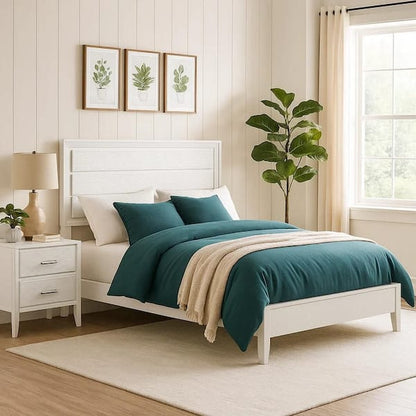 Tory California King Size Bed, Wave Texture and Mitered Corners, White