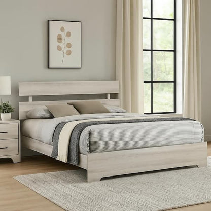 Cuzzy Full Platform Bed with Panel Headboard, Low Profile White Wood