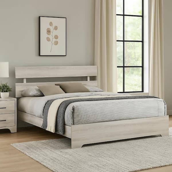 Cuzzy Queen Platform Bed with Panel Headboard, Low Profile White Wood
