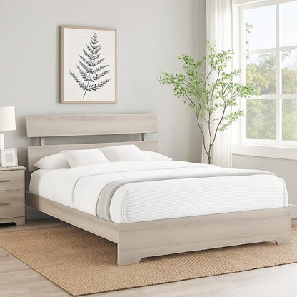 Cuzzy King Platform Bed with Panel Headboard, Low Profile White Wood