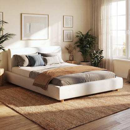Alli Queen Size Platform Bed, Modern Matte White Wood, Low Profile