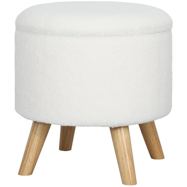 Storage Ottoman, 18 Inch, Removable Top, Polyester Upholstery, White
