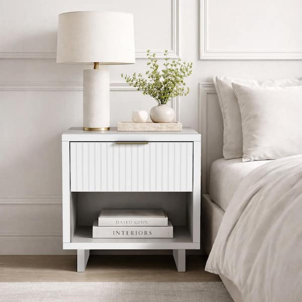 Contemporary Solid Wood Night Stand With Jewelry Drawers, White