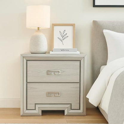 Basil Nightstand, 2 Drawers, Rustic White Solid Wood, 29 Inch