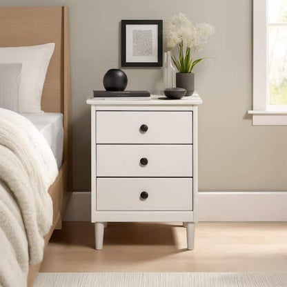 Contemporary Solid Wood Night Stand With Jewelry Drawers, White
