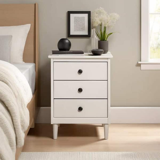 Contemporary Solid Wood Night Stand With Jewelry Drawers, White