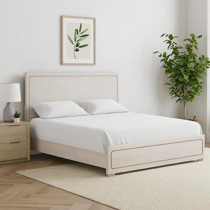 Thorne Queen Bed, Panel Design, Rounded Edges, White Oak Wood