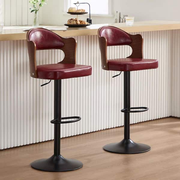 Core Set of 2 Swivel Counter Stool Chairs, Brown, Black Faux Leather