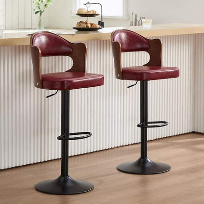 Core Set of 2 Swivel Counter Stool Chairs, Brown, Black Faux Leather